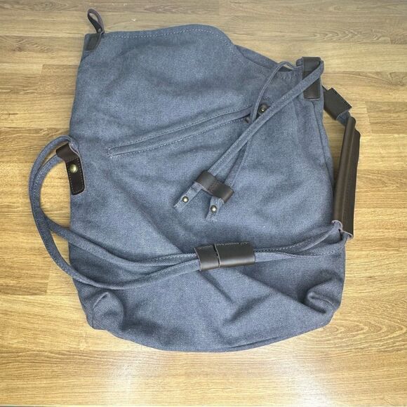 Coofit Canvas Preppy Unisex Retro Messanger Bag Grey Outer Pocket - Picture 3 of 11